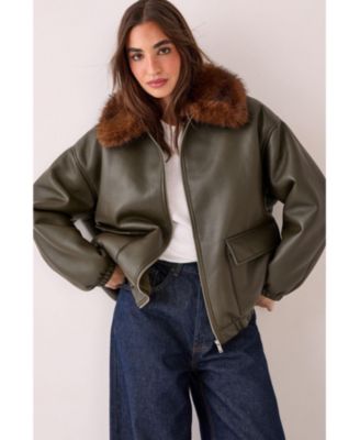 Women's Faux Fur Collar Bomber Jacket