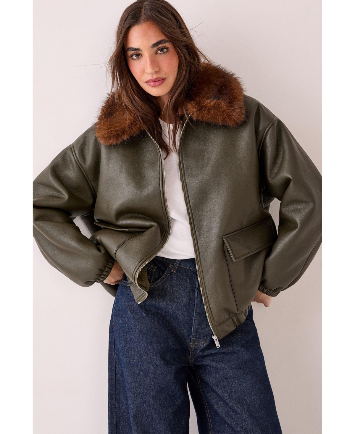 Nasty Gal Faux Fur Collar Bomber Jacket