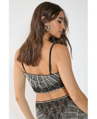 Women's Lace Strappy Sequin Crop Top