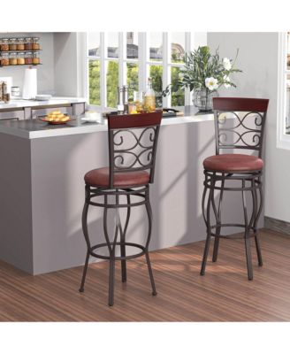 Set of 2 Vintage Bar Stools Swivel Padded Seat 30'' Bistro Dining Kitchen Pub Chair High Back