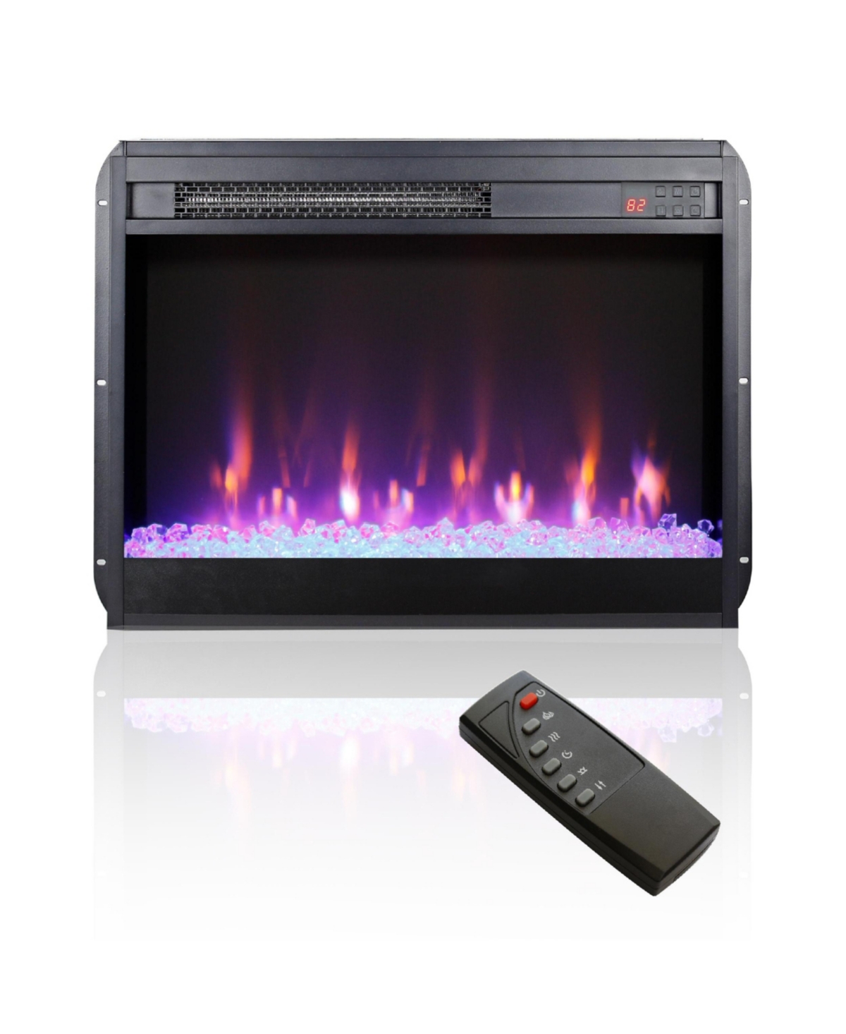 Flynama 23-inch electric fireplace insert, ultra-thin heater with crystal & realistic flame, remote control with timer, overheating protection