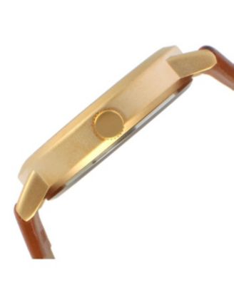 Men's 40mm Brown Minimalist Calfskin Leather Strap Watch