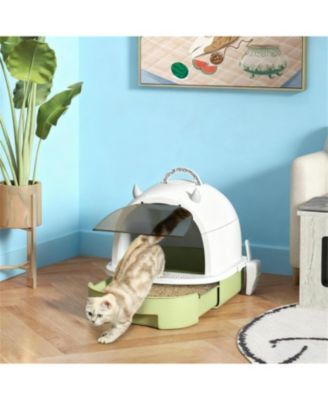 Refreshing Green Cat Litter Box with Lid, Scoop & Bags: A Complete Odor-Control Kit for a Fresher Home