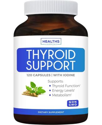Thyroid Support Capsules, Hypothyroidism Supplement for Women and for Men, Health's Harmony, 120ct