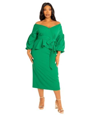 Plus Size Off Shoulder Peplum Midi Dress