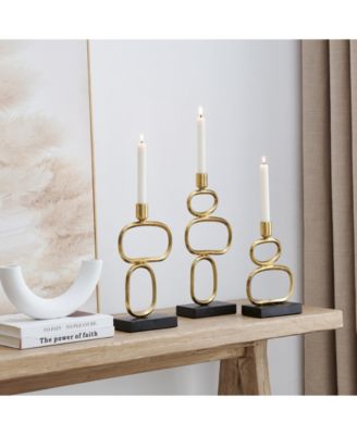 Eduardo Gold and Black Candlestick Candle Holders - Set of 3