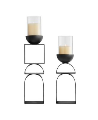 Black Geometric Pedestal Tabletop Candle Holders Set of 2