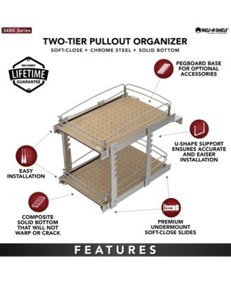 Two-Tier Solid Bottom Pullout Base Cabinet Organizer, 54BK-18SC-2-1