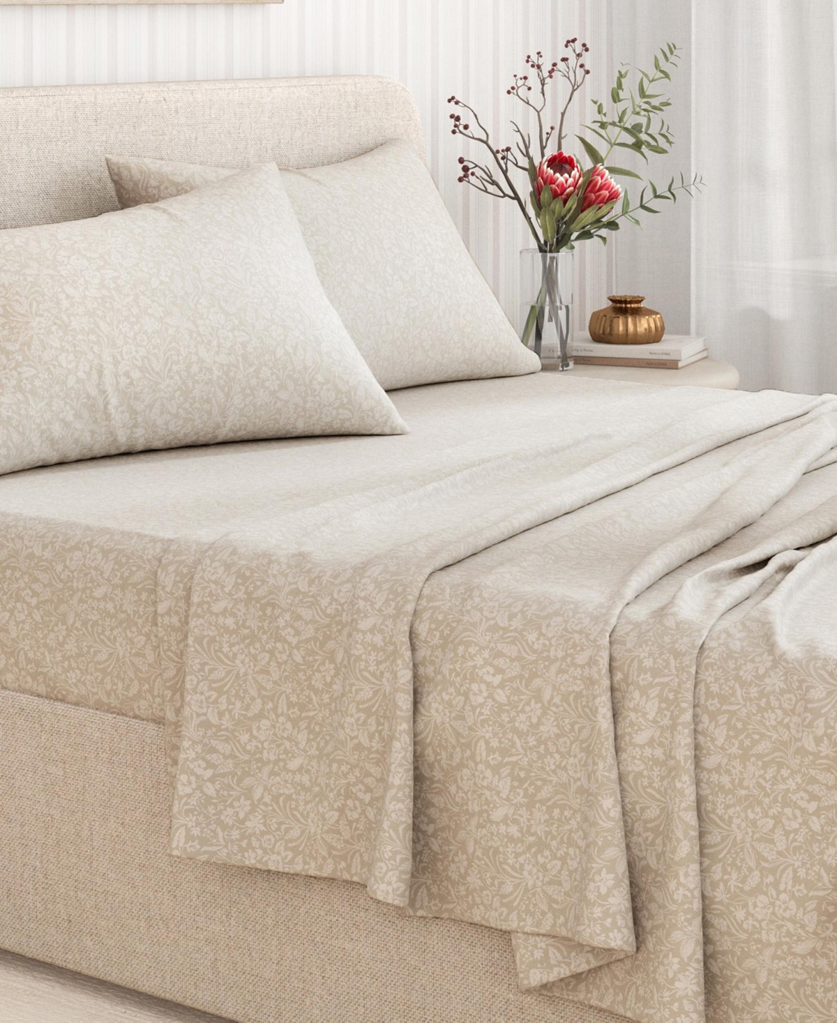 Linery & Co. Ultra-Soft Turkish Cotton Flannel Winter Floral Print Sheet Set