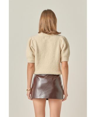 Women's Boucle Puff Sleeve Knit Top