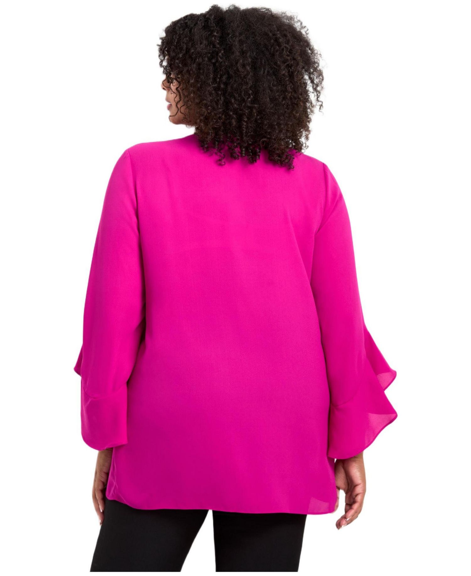 Plus Size Ruffle Sleeve Tulip Hem Women's Blouse