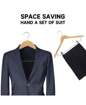 Premium Wooden Clothes Hangers with Swivel Hook – Solid Wood Skirt/Pant Hangers with Clips for Suits and Coats