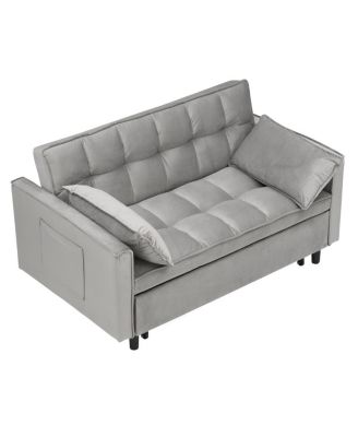 55 Inch Pull Out Sleeper Loveseat Sofa Bed, Convertible Velvet Couch with Pillows and Side Storage Pockets