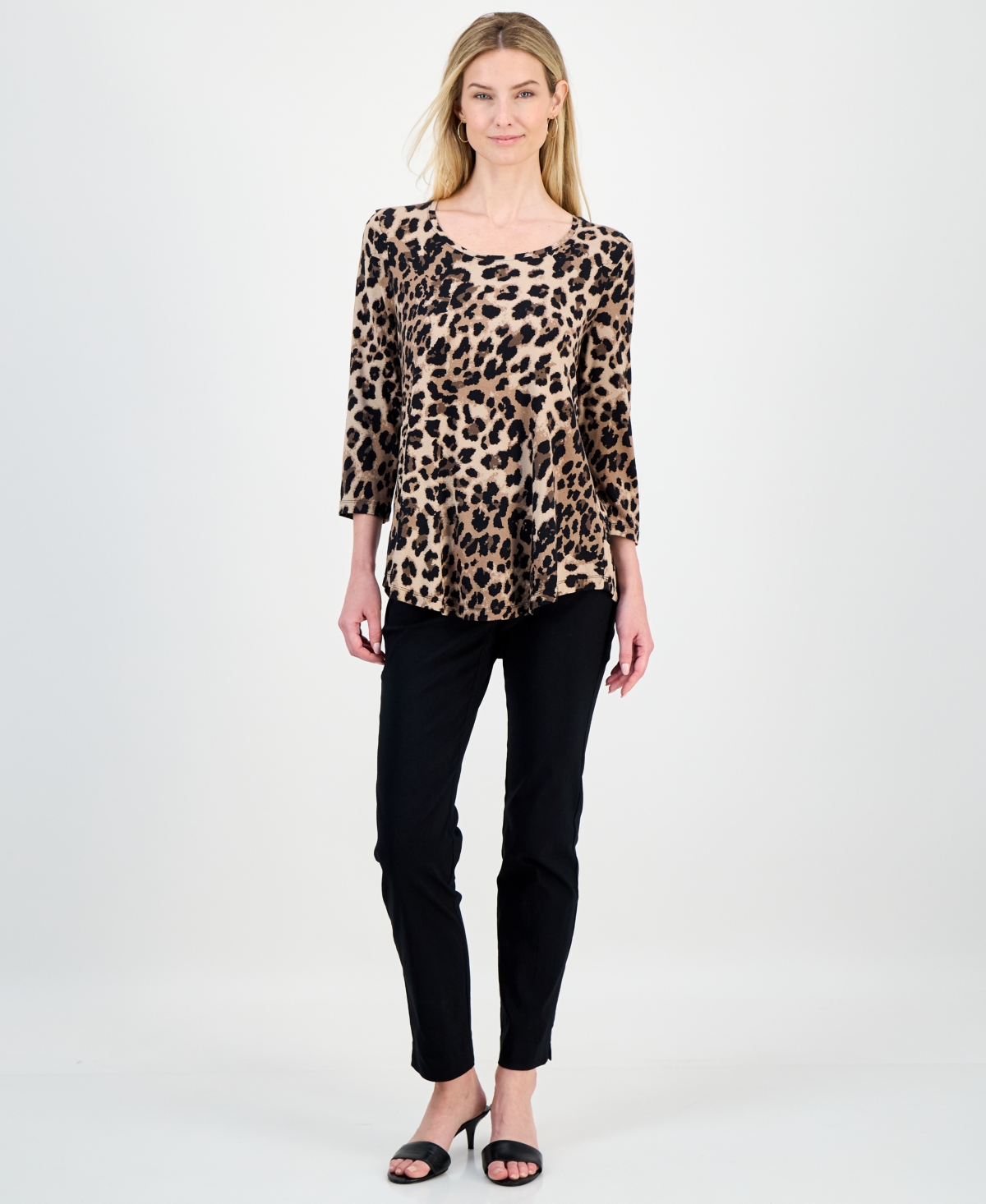 Jm Collection Women's Printed Scoop-Neck 3/4-Sleeve Top, Exclusively at Macy's