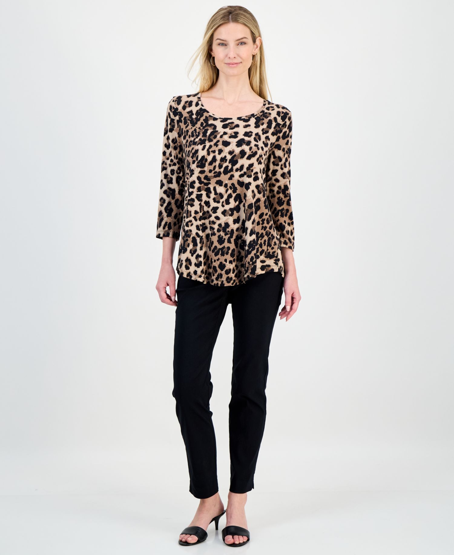 Women's Printed Scoop-Neck 3/4-Sleeve Top