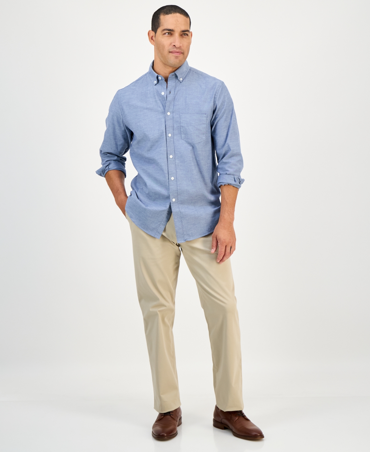 Club Room Men's Solid Stretch Oxford Cotton Shirt, Created for Macy's