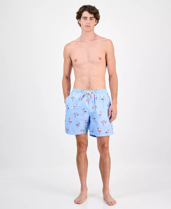 Men's Quick-Dry Performance Flamingo-Print 7" Swim Trunks - thumbnail 2