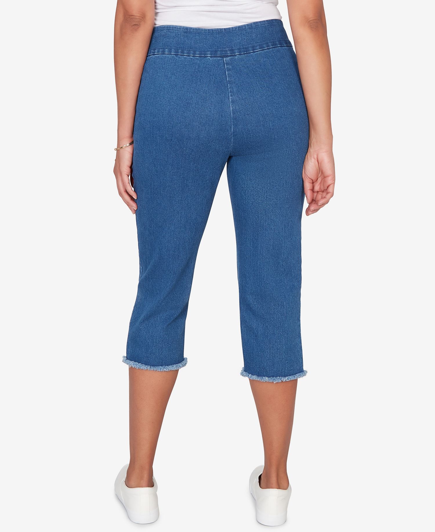 Petite Classic Super Stretch Denim Fringe Capri Pants
