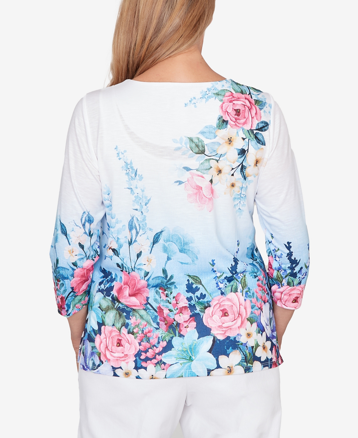 Alfred Dunner Petite Classic Ombre Border Floral Lace Top