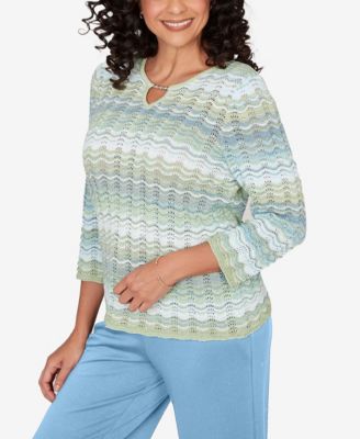 Petite St. Augustine Textured Space Dye Split Neck Sweater