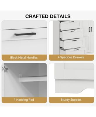 Storage Cabinet with 4 Drawers and 2 Doors, Freestanding Wardrobe with Hanging Rod