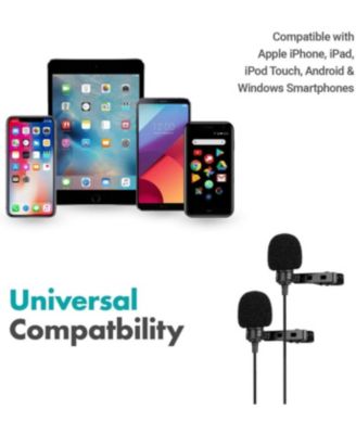 Executive Lavalier Clip-on Interview Microphone with Secondary Mic & Headphone Monitoring Input for Smartphones/Tablets