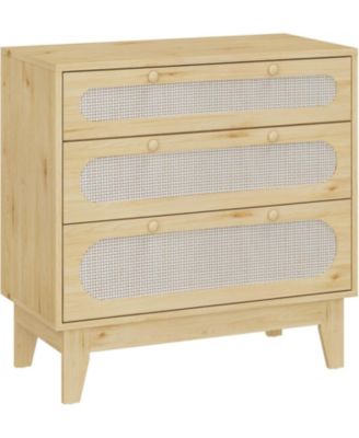 Rattan 3-Drawer Bedroom Dresser, Stylish Oak Storage Chest for Closet Bedroom Living Room Entryway Hallway