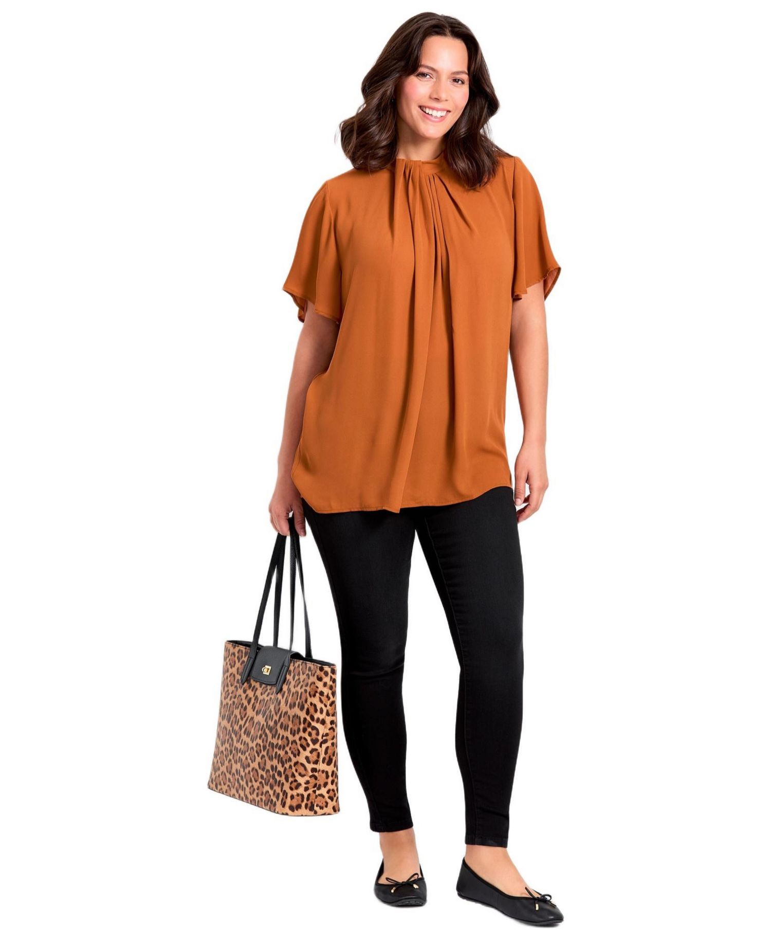 Women's Plus Size Twist Front Mockneck Flutter Sleeve Blouse