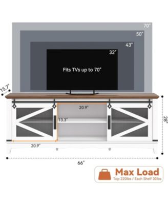 Modern TV Stand for Living Room 65" Entertainment Center with Storage Sliding Barn Doors and Adjustable Shelf White