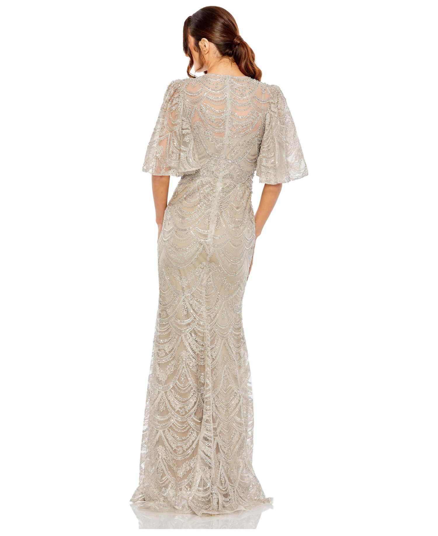 Women's Embellished Flutter Sleeve High Neck Gown