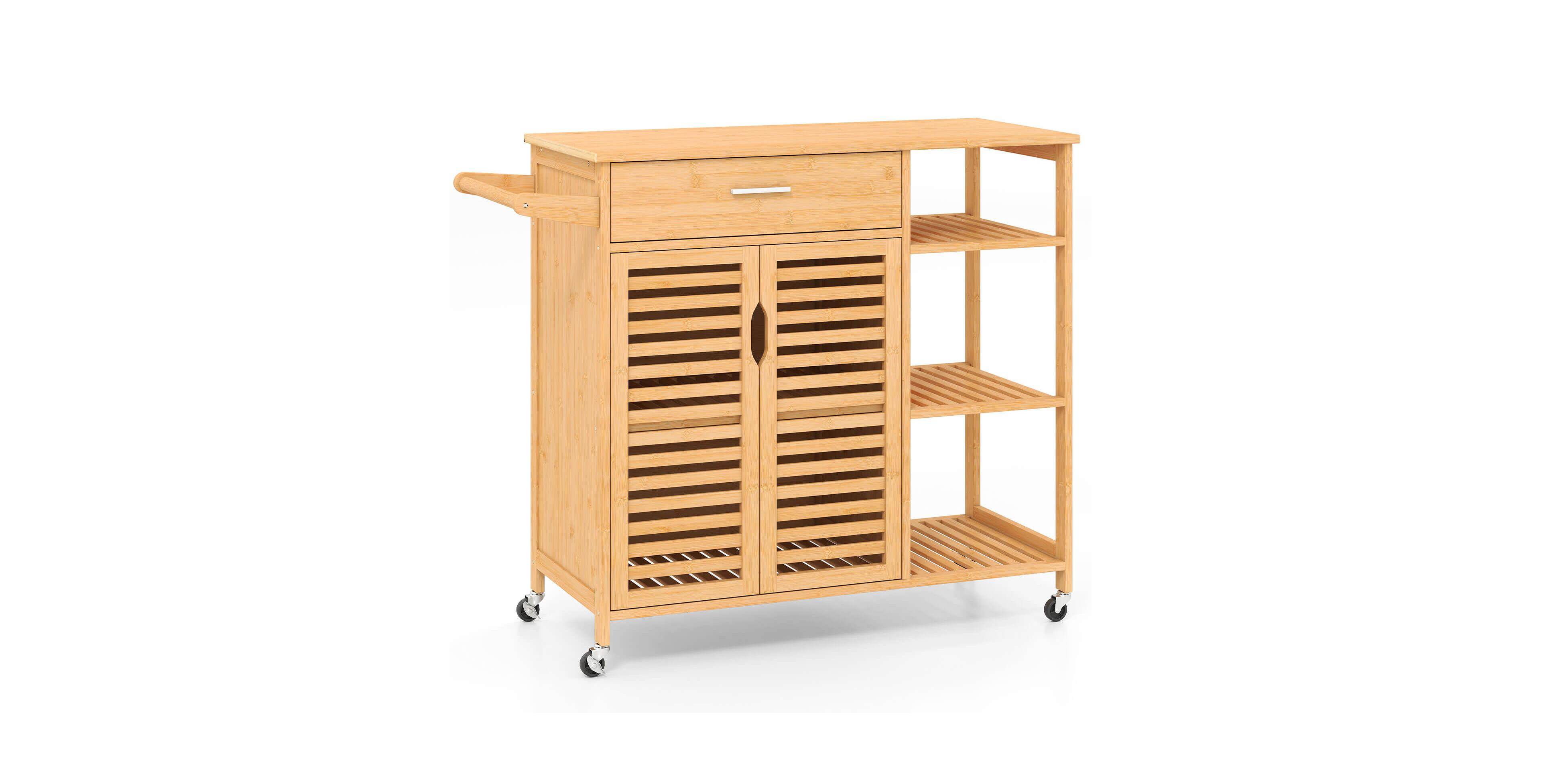 Costway 35.5" Kitchen Island Cartwith Lockable Wheels Drawer Open Shelves Towel Bar