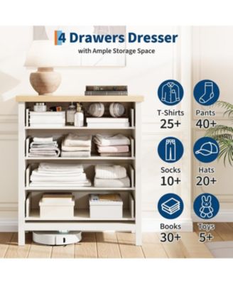 Fluted Dresser for Bedroom, Chest of Dressers, 35inch Tall Dresser for Closet with 4 Fluted Drawers, Chest with Clothes Storage Cabinet, White