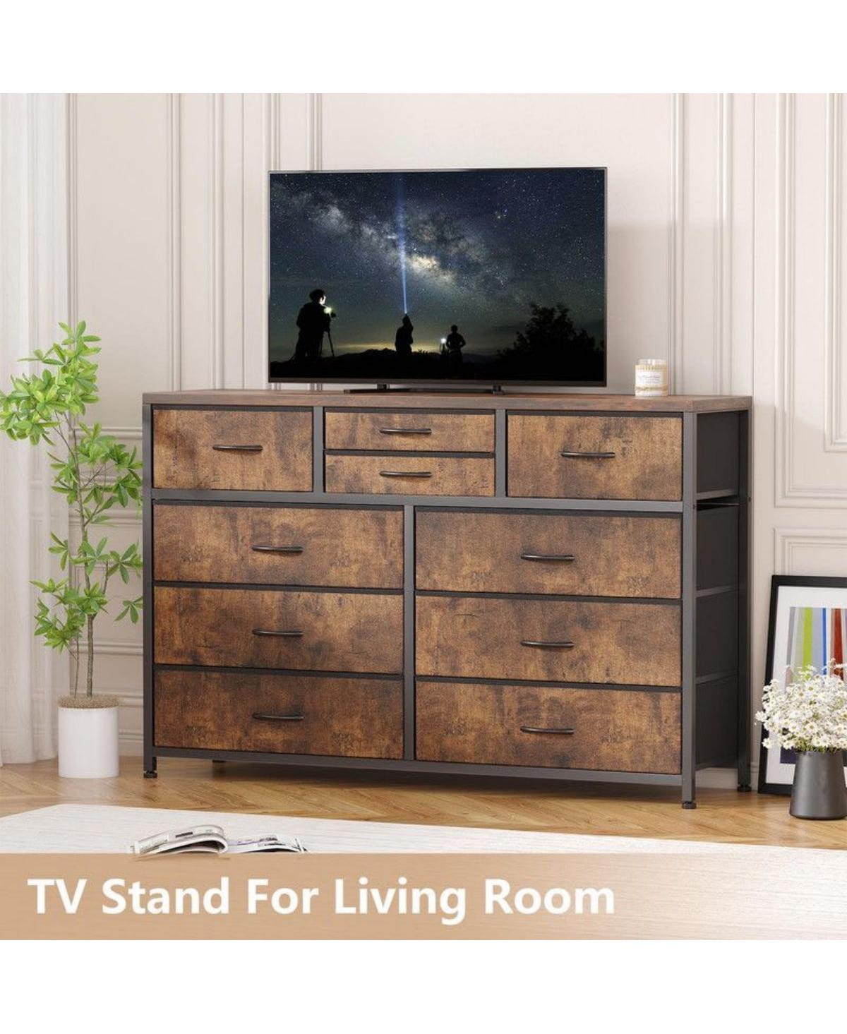 gaomon 10-Drawer Modern Fabric Dresser for Bedroom, Large Storage Chest, 45" Tv Stand, Living Room, Hallway Organizer