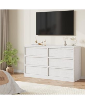 6-Drawer Modern Double Dresser Organizer, Large Storage Wooden Chest for Bedroom, Living Room, Nursery, Hallway, White