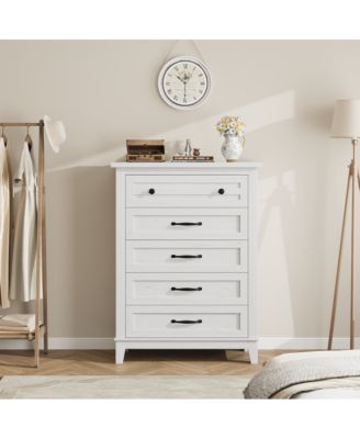 5-Drawer White Freestanding Wooden Chest, 41.3" Tall, Vertical Dresser for Living Room, Bedroom, Entryway