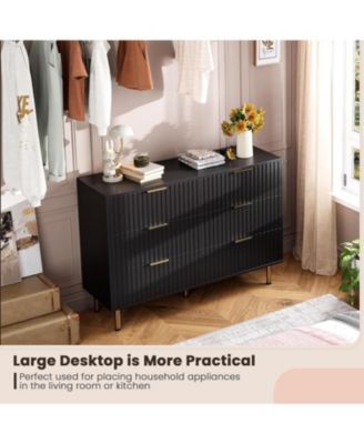 6-Drawer Modern Fluted Dresser, Wide Chest with Deep Drawers, Wooden Organizer for Living Room, Hallway, Kids Room, Black
