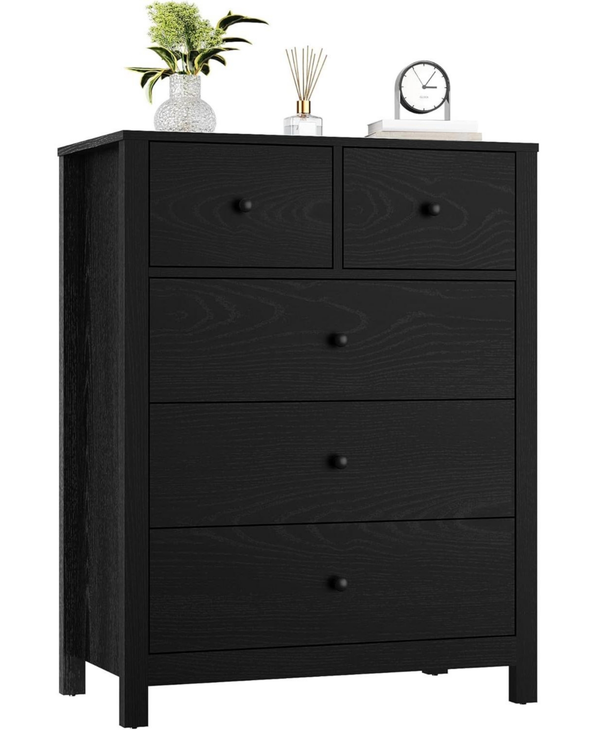 gaomon 5-Drawer Black Modern Dresser, Tall Chest, Deep Drawers, Metal Knobs, Double Storage for Kids Bedroom, Entryway, Hallway
