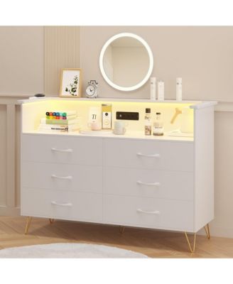 6 Drawer Pink Dresser for Bedroom with LED Light, Modern Storage Chest Organizer