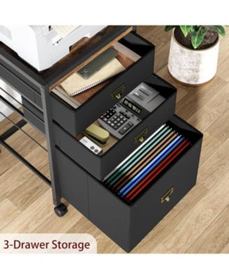 3-Drawer Compact Mobile Filing Cabinet with Stylish Fabric, Storage Solution with Legs & Wheels, Bedroom, Black