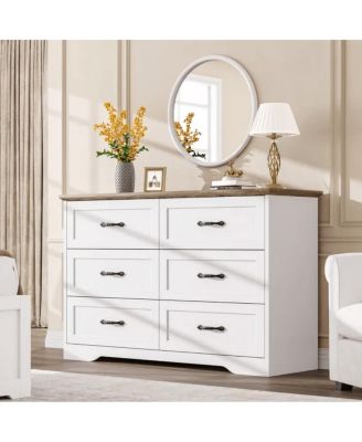 6-Drawer Modern Dresser with Wide Metal Handle, Closet Organizer Storage Chest, Clothes Cabinet for Bedroom, Living Room, Gray