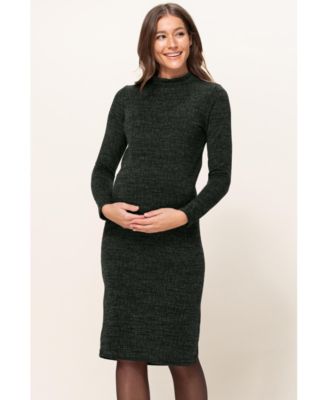 Maternity Mock Neck Long Sleeve Side Slit Sweater Dress