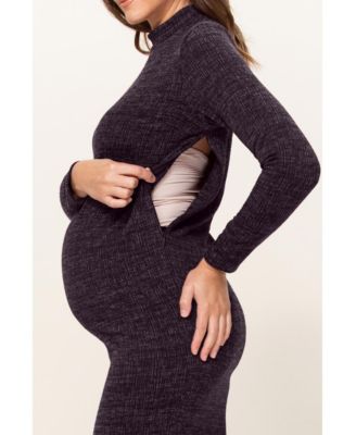 Maternity Mock Neck Long Sleeve Side Slit Sweater Dress