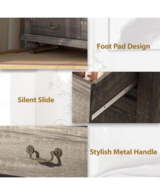 Rustic Grey 9-Drawer Bedroom Dresser, 37.8" Tall Wood Chest with Wide Drawers & Carved Metal Handles, Sturdy Organizer for Living Room Hallway