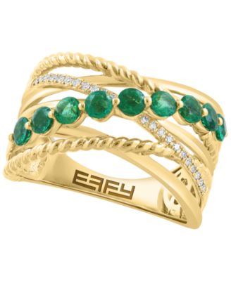 Emerald (7/8 ct. t.w.) and Diamond (1/20 ct. t.w.) Ring in 14k Yellow Gold