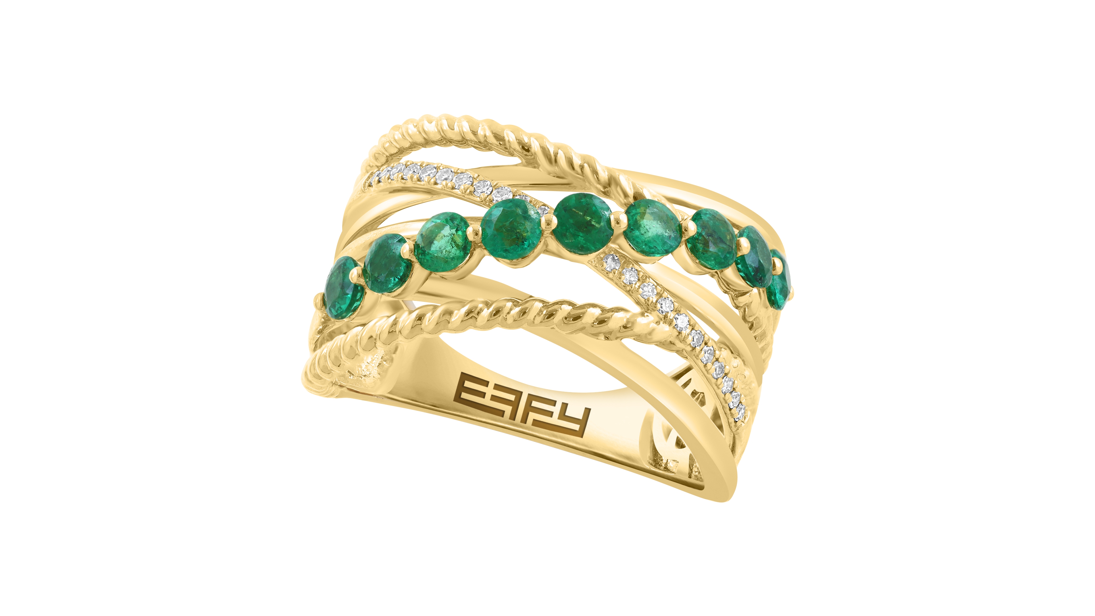 Effy Collection Emerald (7/8 ct. t.w.) And Diamond (1/20 ct. t.w.) Ring in 14k Yellow Gold