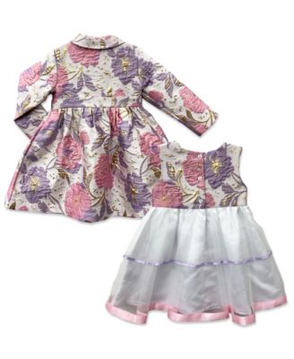 Baby Girls' Printed Brocade Coat and Dress, 2-Piece Set