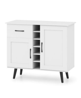 2-Door Wine Bar Cabinet Kitchen Sideboard Buffet with Drawer & Adjustable Shelves