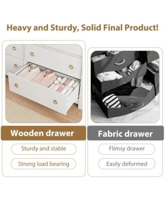 7-Drawer Modern Wood Dresser with Golden Ring Pull Handles, Wide Storage Chest Organizer for Living Room, Entryway