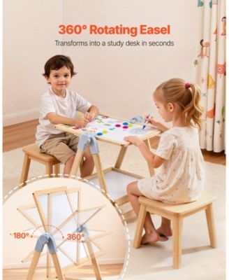 Kids Art Easel, 2-in-1 Wooden Double-Sided Easel with Whiteboard, Chalkboard and Painting Accessories