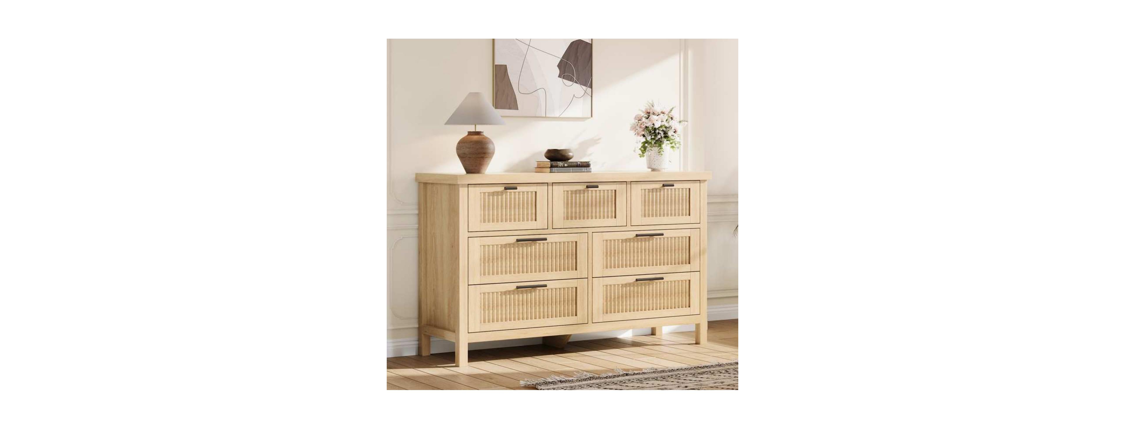 gaomon 7-Drawer Modern Fluted Dresser Bedroom Chest, Fluted Drawers with Metal Handle, Large Storage Cabinet for Nursery